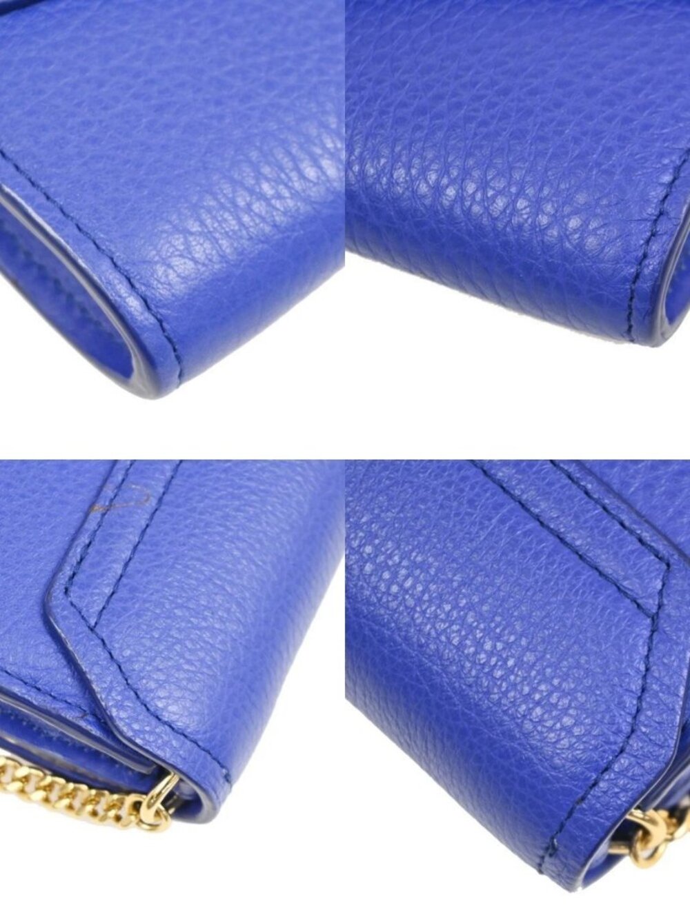 CHLOE Logo Aby Chain Shoulder Bifold Long Wallet Leather Blue GHW Spain 64MA495 - Picture 7 of 16